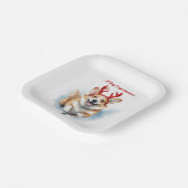 トナカイの〔雄ジカの〕枝角が舞うクリスマスコルギ ペーパープレート (傾斜あり)