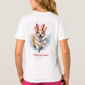 トナカイの〔雄ジカの〕枝角が舞うクリスマスコルギ Tシャツ (裏面)