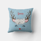トナカイの〔雄ジカの〕枝角とバラの名前がスカイブルー クッション (裏面)