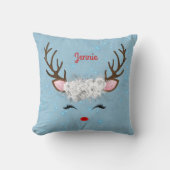 トナカイの〔雄ジカの〕枝角とバラの名前がスカイブルー クッション (正面)