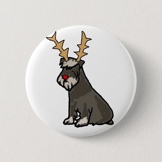 トナカイの(雄ジカの)枝角のクリスマスのおもしろいなシュナウツァー 缶バッジ (正面)
