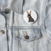 トナカイの(雄ジカの)枝角のクリスマスのおもしろいなシュナウツァー 缶バッジ (インサイチュ)