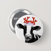 トナカイの(雄ジカの)枝角を搭載する牛 缶バッジ (正面&裏面)
