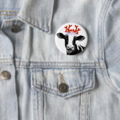 トナカイの(雄ジカの)枝角を搭載する牛 缶バッジ (インサイチュ)