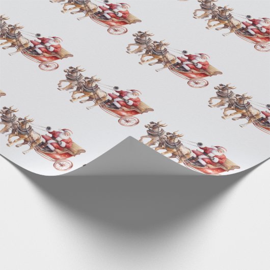 トナカイの〔雄ジカの〕枝角を着た馬とサンタクロース ラッピングペーパー (角)