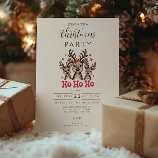 トナカイの Ho Ho Ho クリスマス 招待状