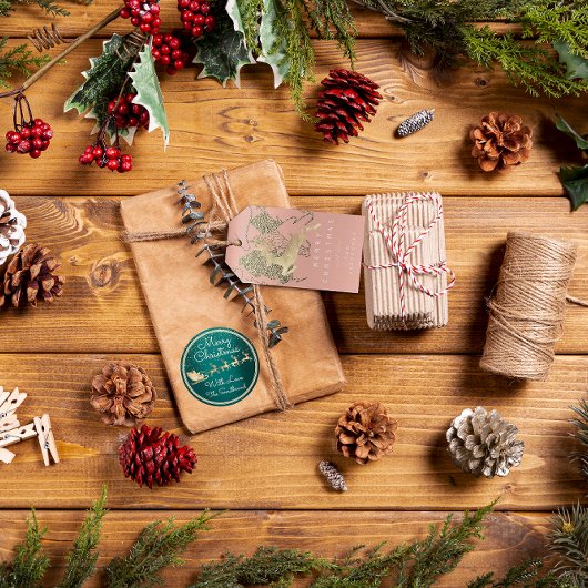 トナカイへのギフトのピンク赤面金ゴールドクリスマスツリー ギフトタグ