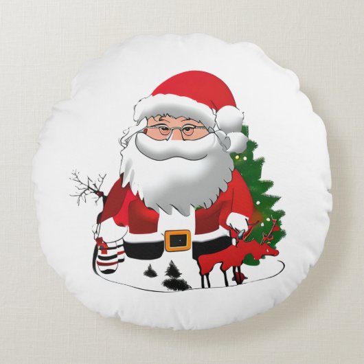 トナカイを持つパパクロース ラウンドクッション (正面)