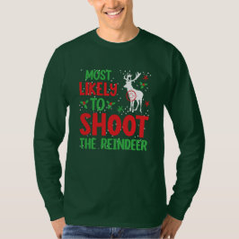 トナカイを撃ちそうなハンター クリスマスの醜いTシャツ Tシャツ