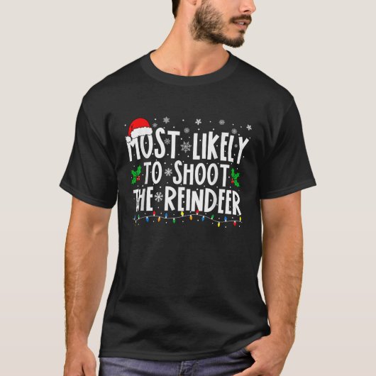 トナカイを撃ちそうな家族 クリスマスの楽しいTシャツ Tシャツ (正面)