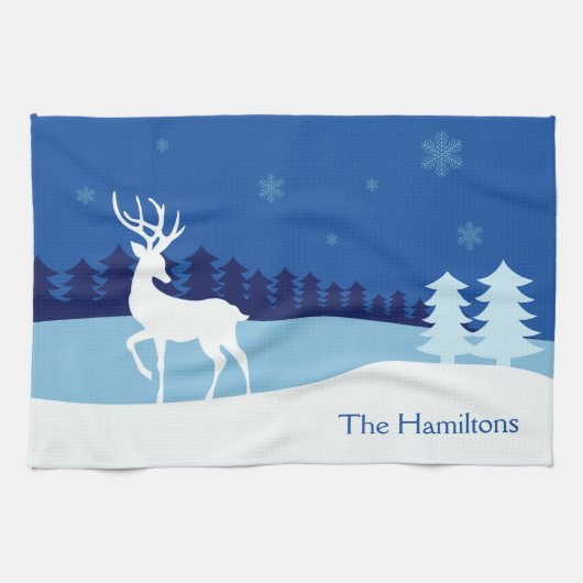 トナカイイラストレーション名前をカスタムするキッチンタオル キッチンタオル (横)