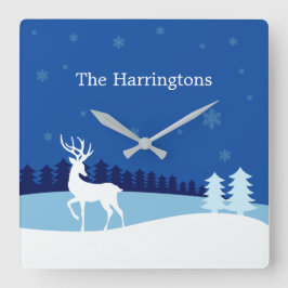 トナカイイラストレーション名前をカスタムする壁時計 スクエア壁時計