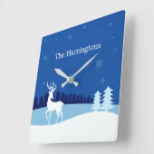 トナカイイラストレーション名前をカスタムする壁時計 スクエア壁時計 (傾斜)