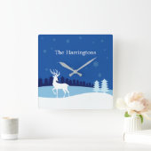 トナカイイラストレーション名前をカスタムする壁時計 スクエア壁時計 (ホーム)
