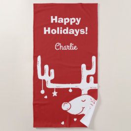 トナカイイラストレーション名前をカスタムする&文字タオル ビーチタオル