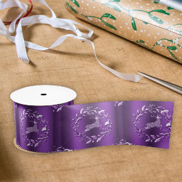 トナカイエレガントとリース紫のクリスマス サテンリボン