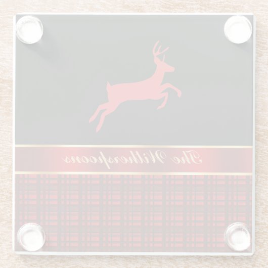 トナカイエレガントと赤いリボンを持つバッファローのプレイド ガラスコースター (裏面)