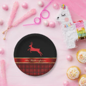 トナカイエレガントと赤いリボンを持つバッファローのプレイド ペーパープレート (パーティー)