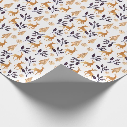 トナカイエレガントア、スノーフレーク、クリスマスパターン ラッピングペーパー (角)