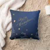 トナカイエレガントア・ブルー・クリスマスツリー クッション (ブランケット)