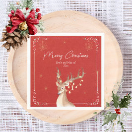 トナカイエレガントクリスマスパーティー赤金ゴールド スタンダードカクテルナプキン