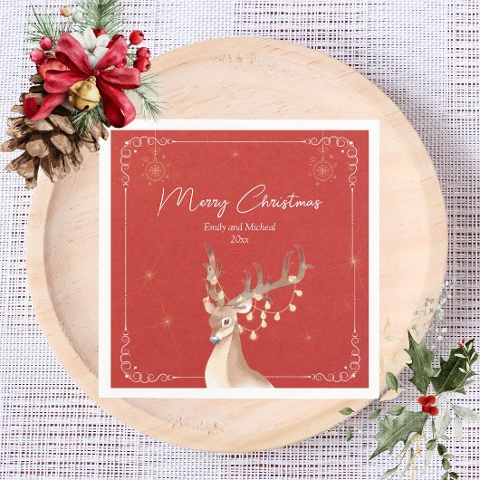 トナカイエレガントクリスマスパーティー赤金ゴールド スタンダードカクテルナプキン