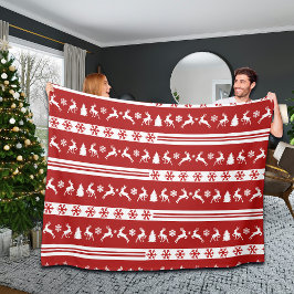 トナカイエレガントズスノーフレークスライン大 フリースブランケット