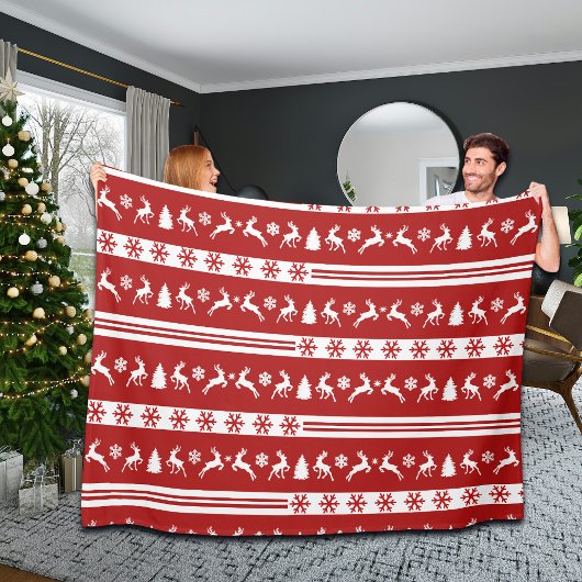 トナカイエレガントズスノーフレークスライン大 フリースブランケット