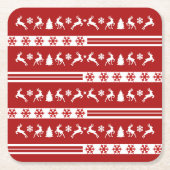 トナカイエレガントズスノーフレークスライン スクエアペーパーコースター (正面)