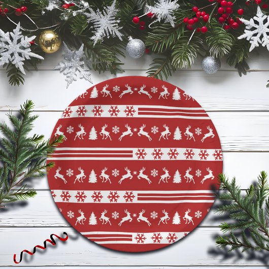 トナカイエレガントズスノーフレークスライン ペーパープレート