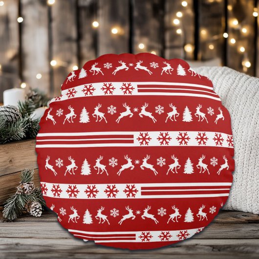 トナカイエレガントズスノーフレークスライン ラウンドクッション