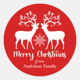 トナカイエレガントズメリークリスマスファミリー名レッド ラウンドシール