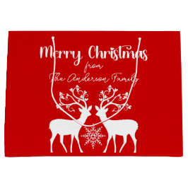 トナカイエレガントズメリークリスマスレッド ラージペーパーバッグ