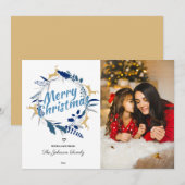 トナカイエレガントフローラクリスマスリースフォトホール シーズンカード (正面/裏面)