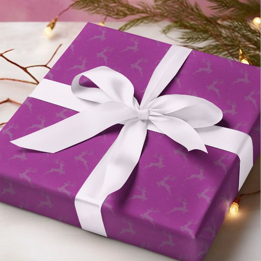 トナカイエレガントラズベリモノトーンのクリスマス ラッピングペーパー