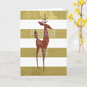 トナカイエレガントヴィンテージ金ゴールドと白ストライプの色 カード (黄色い花)