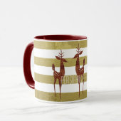 トナカイエレガントヴィンテージ金ゴールドと白ストライプの色 マグカップ (正面左)