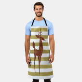 トナカイエレガントヴィンテージ金ゴールド白ストライプの鹿 エプロン (着用した状態)