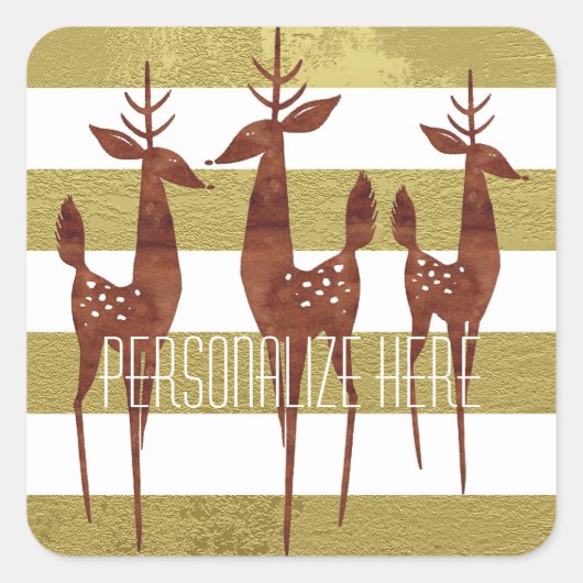 トナカイエレガントヴィンテージ金ゴールド白ストライプの スクエアシール (正面)