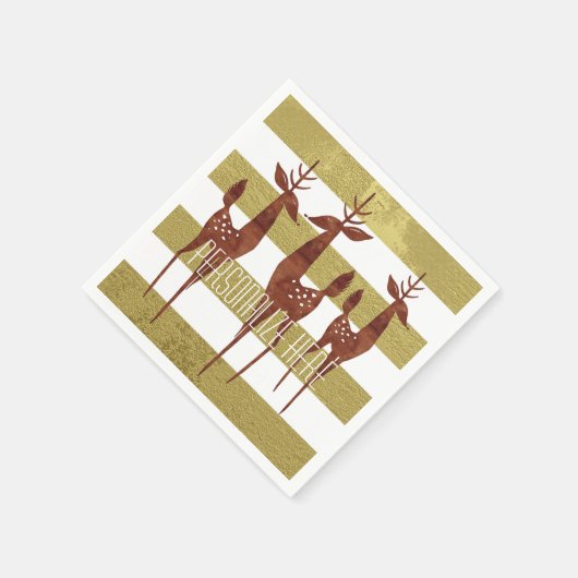 トナカイエレガントヴィンテージ金ゴールド白ストライプの スタンダードカクテルナプキン (角)