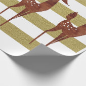 トナカイエレガントヴィンテージ金ゴールド白ストライプの ラッピングペーパー (角)