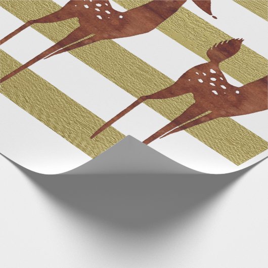 トナカイエレガントヴィンテージ金ゴールド白ストライプの ラッピングペーパー (角)