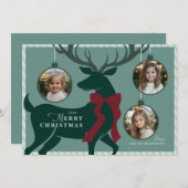 トナカイエレガントー3枚の写真クリスマスカード シーズンカード (正面/裏面)