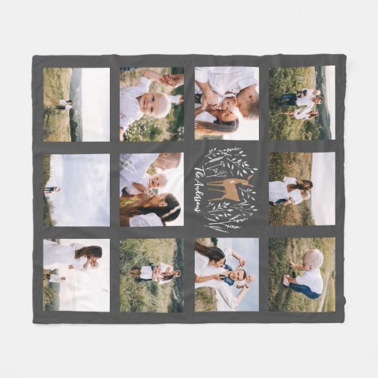 トナカイエレガント植物体11フォトモダンブラック フリースブランケット (正面(横))