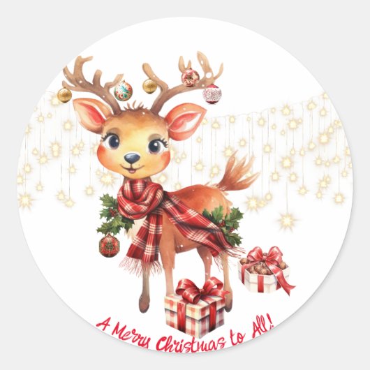 トナカイオーナメントとギフト ラウンドシール (正面)