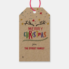 トナカイカラフルアントラーとスターズメリークリスマス ギフトタグ