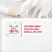 トナカイカラフルアントラーとスターズメリークリスマス ラベル (インサイチュ)