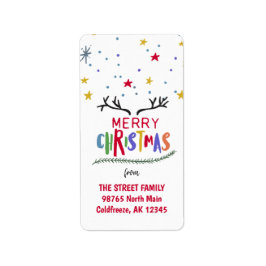 トナカイカラフルアントラーとスターズメリークリスマス ラベル