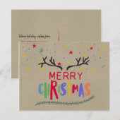 トナカイカラフル〔雄ジカの〕枝角&スターズメリークリスマス ポストカード (正面/裏面)
