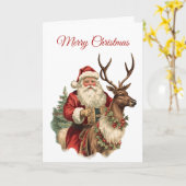 トナカイクラシックのクリスマスに乗るサンタクロース カード (黄色い花)